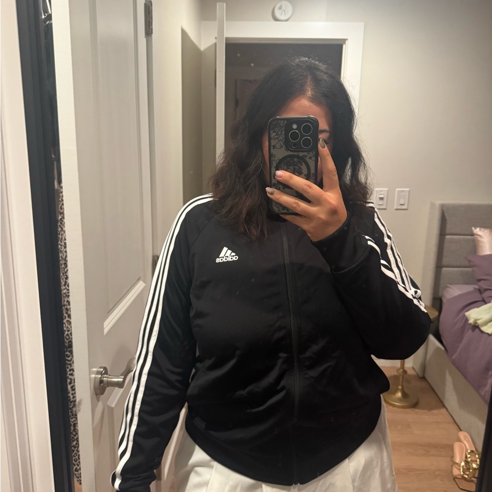 Adidas Women's Black Bomber Jacket with White Accents